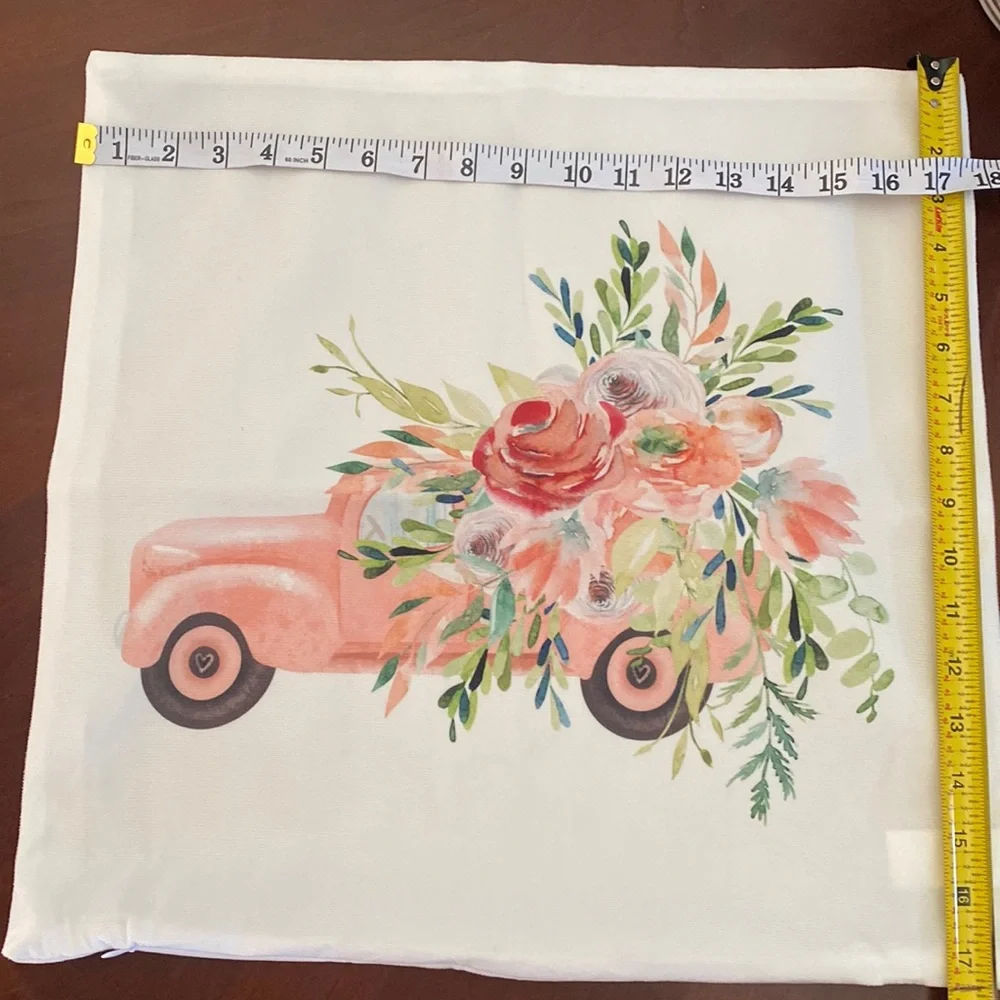 2 pc Car & Floral Print Cushion Cover Without Filler Multicolor / 45*45